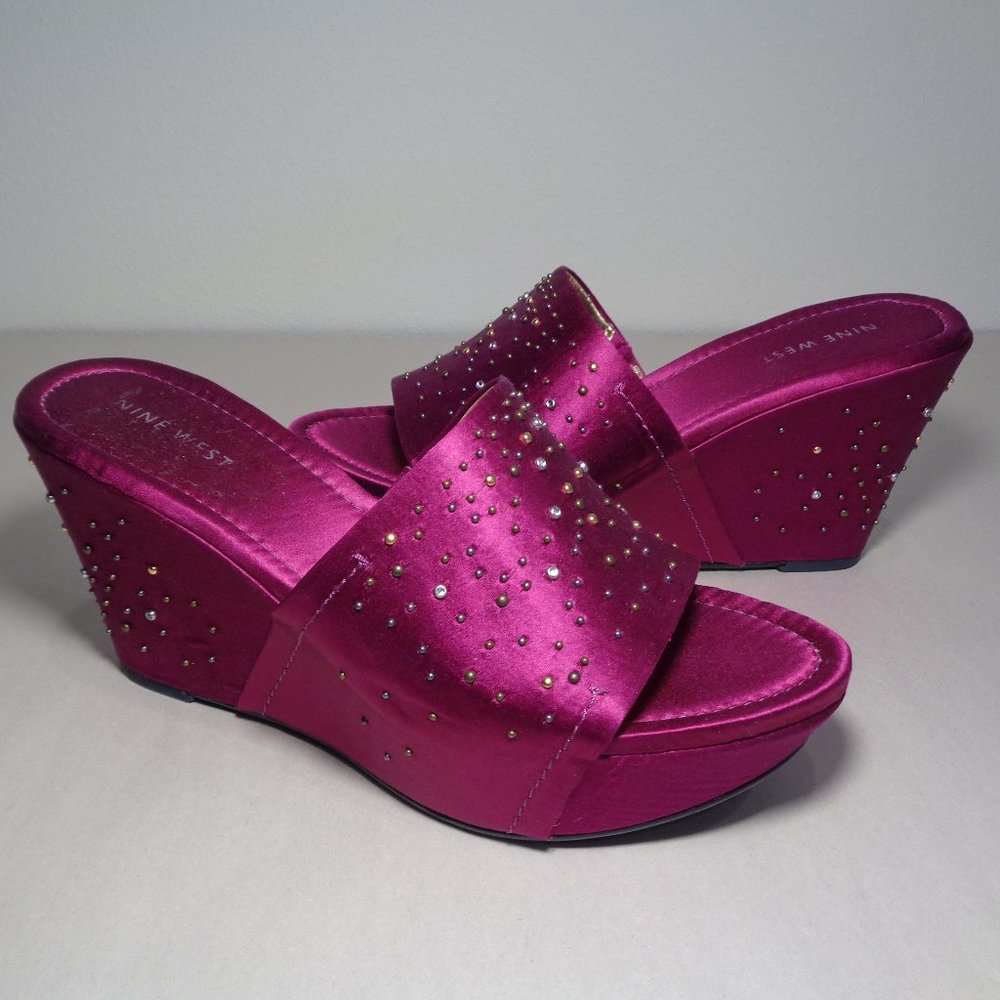 Nine West Size 7.5 M EMOGEN Dark Pink Satin Heeled Sandals New Women's Shoes